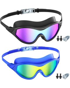 2 Pack Swimming Goggles for Adult Women Men, Anti Fog No Leaking Clear Vision with Nose Clip and Earplugs for Swimming Pool