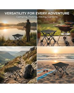 Folding Camping Stool, Portable Collapsible Stool with Stable Feet and Carry Bag for Picnics Fishing and Outdoor Games, Black, 33x33x33cm