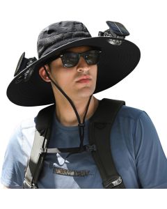 2 Solar Fan Sun Hat, Outdoor Wide Brim UPF 50+ Bucket Hat with Built in Fan for Men Women Fishing Beach