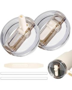 2 Pack Flip Straw Tumbler Lid Compatible with Stanley Quencher H2.0 ProTour, Leak Proof Spill Proof Replacement Lid for Stanley Cup, White, 40 oz