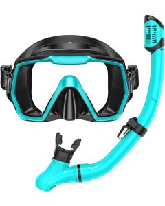 Adult Snorkel Set with Anti-Leak Dry Top Snorkel and Anti-Fog Tempered Glass Panoramic View Mask for Snorkeling Scuba Diving Swimming Travel, with Carry Bag