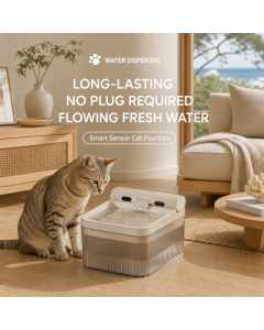 White Cat Water Fountain 3L,6 Filters Included, Cordless Pet Water Dispenser for Cats & Small Dogs,Wireless Pet Fountain, Smart Sensor, 3 Modes, Quiet Rechargeable Type-C Drinking Bowl