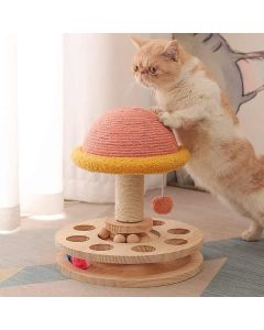 Large Pink Interactive Cat Scratching Post with Ball Track, Fun Mushroom‑Shaped Cat Toy for Playing, Scratching & Entertainment