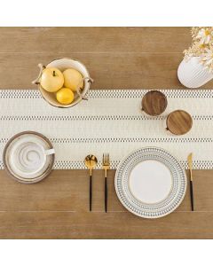 Table Runner, Boho‑Style Woven Table Runner with Knotted Tassels, Farmhouse Home Table Decor, White, 30 × 240 cm