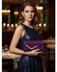 Women Fashion Wedding Evening Clutch Bag, V‑Shaped Metal Trim Versatile Chain Formal Party Handbag for Prom Banquet, Silver