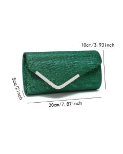 Women Fashion Wedding Evening Clutch Bag, V‑Shaped Metal Trim Versatile Chain Formal Party Handbag for Prom Banquet, Green
