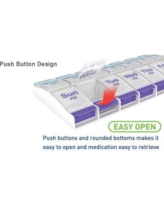7 Day AM PM Pill Organiser, 14 Compartments Push Button Weekly Medicine Box, BPA Free Portable Pill Case for Vitamins Supplements Medication Travel Home Use