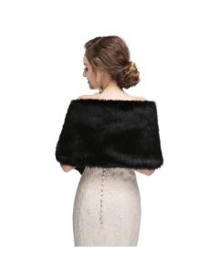 Women's Black Faux Fur Shawl Wrap, Large Long Warm Faux Fur Stole, Winter Shoulder Cover for Wedding Bride Evening Gown Formal Party Cocktail Ball Dress