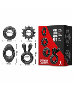 House Of Dasein 4Pcs Set Black Stretchy Silicone Cock Four Styles Penis Rings Men - Black
