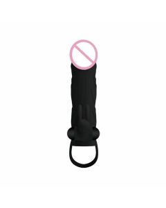 House Of Dasein Black Penis Sleeve With Cock Ring Rabbit Clitoral Vibrator Pretty Love - Black
