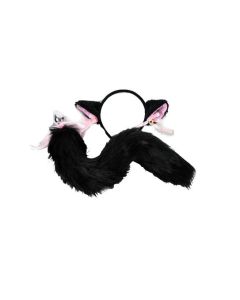 House Of Dasein Black White Cute Kitten Ears Faux Fox Tail Ana Butt Plug Cosplay Bdsm - Black - M - Headband