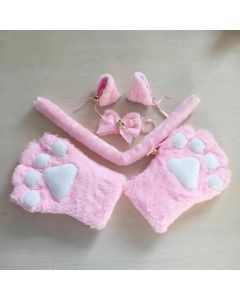 House Of Dasein Plush Cat Ears Paws Gloves Tail Anime Cosplay Kitten Pet Play Bdsm Kink Fetish - Pink