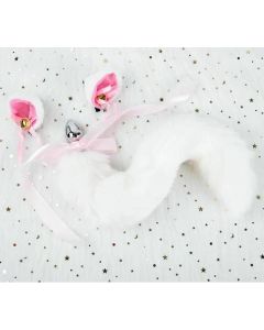 House Of Dasein Black White Cute Kitten Ears Faux Fox Tail Ana Butt Plug Cosplay Bdsm - White - M - Hairpin