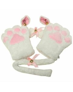 House Of Dasein Plush Cat Ears Paws Gloves Tail Anime Cosplay Kitten Pet Play Bdsm Kink Fetish - White