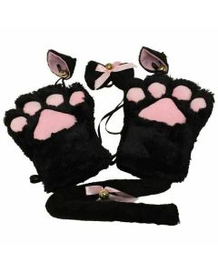 House Of Dasein Plush Cat Ears Paws Gloves Tail Anime Cosplay Kitten Pet Play Bdsm Kink Fetish - Black