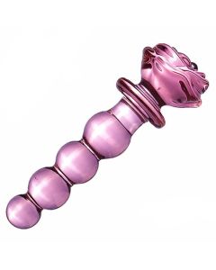 House Of Dasein Pink Rose Smooth Anal Beads Butt Plug Glass Dildo - Rose - 14.5Cm X 5Cm