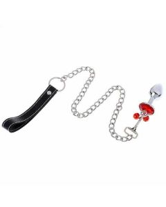 House Of Dasein Small Metal Butt Rhinestone Leash Stainless Steel Anal Plug Bdsm Restraints - Red