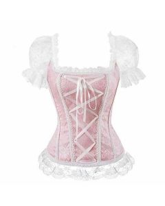 House Of Dasein Sexy Pink Lace Short Sleeve Corset Top Style Corselet - Pink - Xl