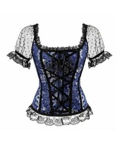House Of Dasein Sexy Pink Lace Short Sleeve Corset Top Style Corselet - Blue - Xl