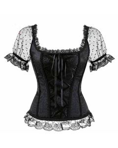 House Of Dasein Sexy Pink Lace Short Sleeve Corset Top Style Corselet - Black - Xl