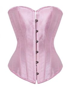 House Of Dasein Satin Over Bust Corset Lace Up Back Pink Purple Blue Gold Red Erotic Lingerie - Pink - L