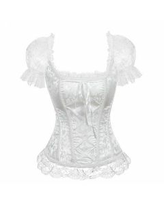 House Of Dasein Sexy Pink Lace Short Sleeve Corset Top Style Corselet - White - Xxl