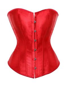 House Of Dasein Satin Over Bust Corset Lace Up Back Pink Purple Blue Gold Red Erotic Lingerie - Red - M