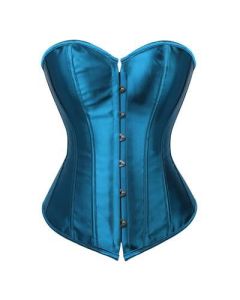 House Of Dasein Satin Over Bust Corset Lace Up Back Pink Purple Blue Gold Red Erotic Lingerie - Peacock Blue - L