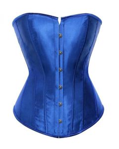 House Of Dasein Satin Over Bust Corset Lace Up Back Pink Purple Blue Gold Red Erotic Lingerie - Blue - Xl
