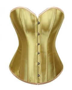 House Of Dasein Satin Over Bust Corset Lace Up Back Pink Purple Blue Gold Red Erotic Lingerie - Gold - Xl