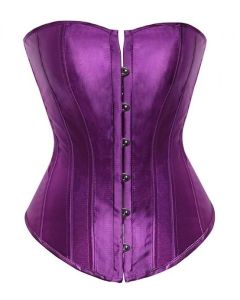 House Of Dasein Satin Over Bust Corset Lace Up Back Pink Purple Blue Gold Red Erotic Lingerie - Purple - L