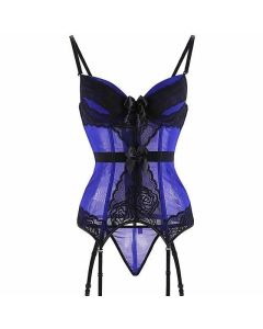 House Of Dasein Sheer Bustier Garter Belt Purple Red White Blue Black Sexy Lingerie Women - Blue - L