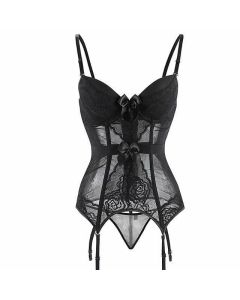 House Of Dasein Sheer Bustier Garter Belt Purple Red White Blue Black Sexy Lingerie Women - Black - Xxxl