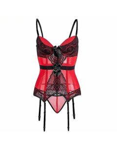 House Of Dasein Sheer Bustier Garter Belt Purple Red White Blue Black Sexy Lingerie Women - Red - Xxxl