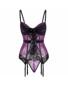 House Of Dasein Sheer Bustier Garter Belt Purple Red White Blue Black Sexy Lingerie Women - Purple - 6Xl