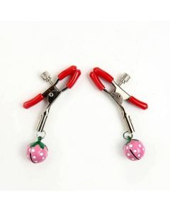House Of Dasein Cute Red Strawberry Bells Nipple Clamps Breast Clips Bdsm Kink - Pink