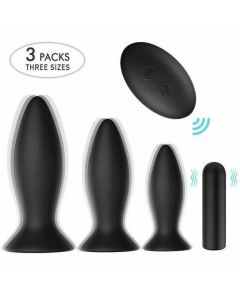 House Of Dasein Black Silicone Butt Plug Set Wireless Vibrator Anal Training Bdsm - Style 1 - Smooth