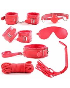 House Of Dasein Bondage Starter Kit Blindfold Gag Flogger Restraints - Red