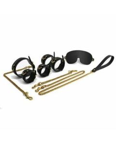 House Of Dasein Bdsm Bondage Starter Kit Restraints Blindfold Collar Leash Cuffs - Black And Gold