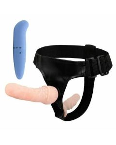 House Of Dasein Realistic Strapon Kit Vibrator On Harness Double Dildo - Flesh And Blue