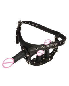 House Of Dasein Big Fantasy Harness Triple Dildos Pegging Kit Red Black Strapon - Black