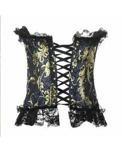 House Of Dasein Blue Red Corset Gold Lace Trim Sexy Lingerie Kink Bdsm Fetish Clothing - Blue - Xxl