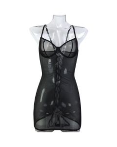 House Of Dasein Leopard Print Sexy Bodycon Sheer Strapless Dress With Back Cross Tie Lingerie - Black - M