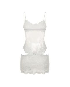 House Of Dasein Sexy Transparent Lace Mesh Fitted Strapless Dress Women's Bodycon Skirt Lingerie - White - M