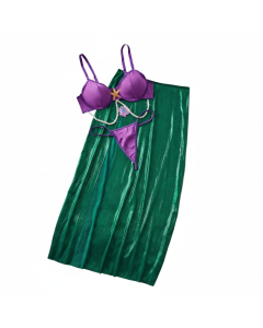House Of Dasein Cute Girl Sweet And Sexy Beaded Chain Strap Forked Long Skirt Separated Lingerie Set - Violet - S