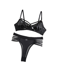 House Of Dasein Transparent Mesh Non Wired Motorcycle Sexy Lingerie Set - Black - L