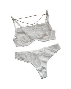 House Of Dasein Lace Thin Strapless Chain Detachable Sexy Lingerie Set Large Chest Minimizer Gathering And Lift - White - L