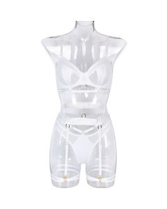 House Of Dasein Spring And Summer Fashion Lace Complex Craft Gathered Hollow Out Mesh Sexy Lingerie Four Piece Set For Women - White - Xl