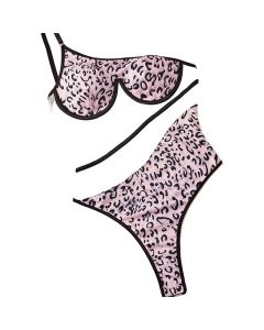 House Of Dasein Mesh Perspective Spicy Girl Leopard Print Beautiful Back Slim Fit Single Shoulder Steel Ring One Piece Underwear - Leopard Print - S
