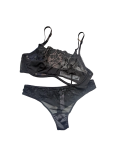 House Of Dasein Lace Thin Strapless Chain Detachable Sexy Lingerie Set Large Chest Minimizer Gathering And Lift - Black - Xl